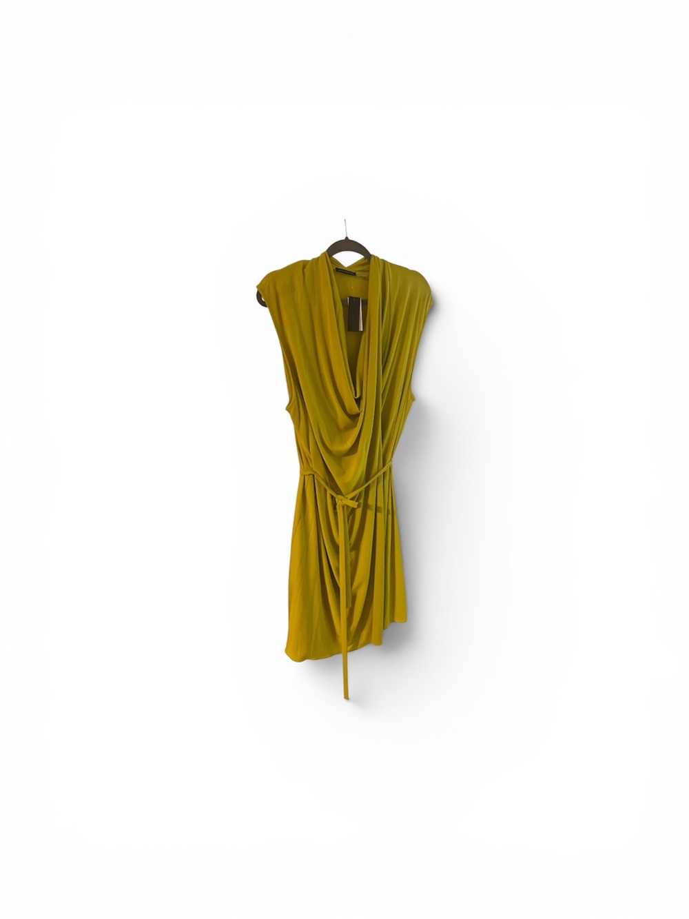 Natori Mustard Draped Sleeveless Wrap Dress